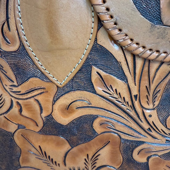 Handcrafted Floral Leather Bag - Brown - Picture 8 of 8